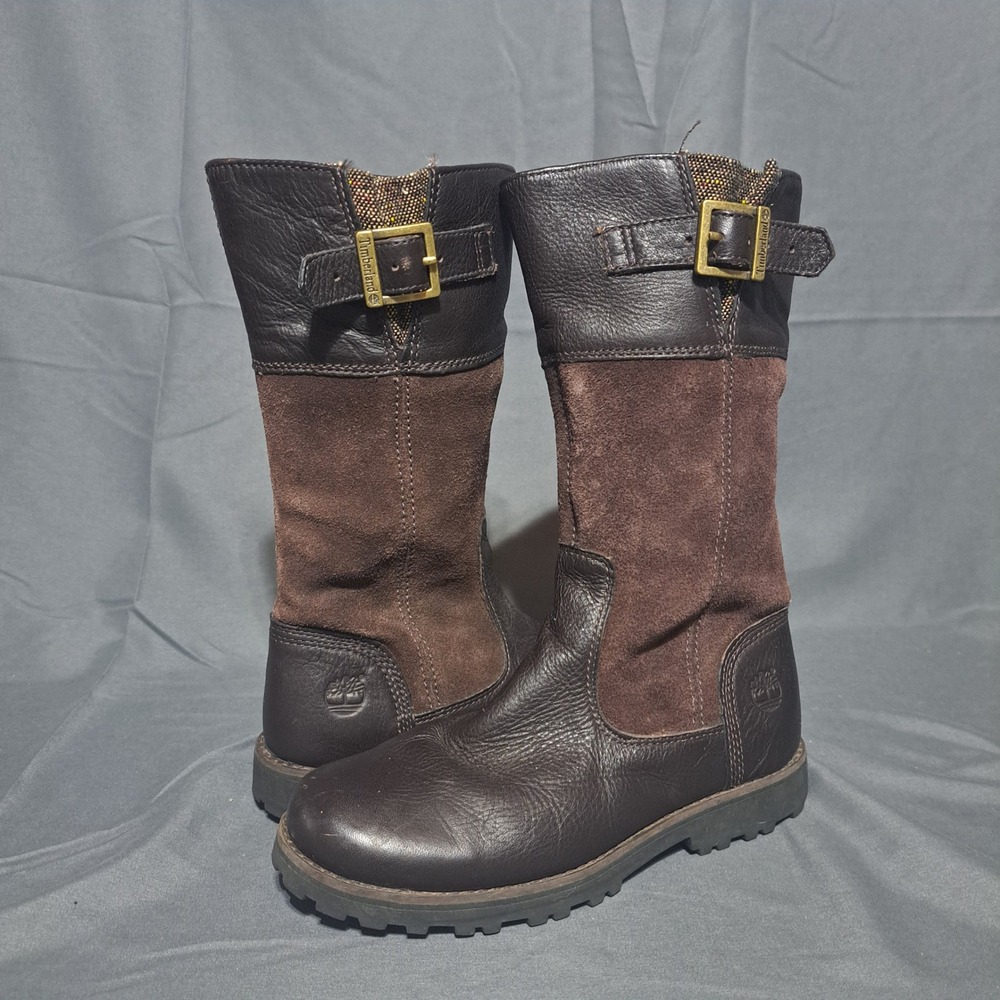 Timberland Asphalt Trail Tall Boot 80955M Brown Girls 3.5 Leather Zip Buckle‎